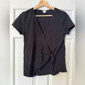 J Crew Cotton Black Wrap Top in Women’s Size Small